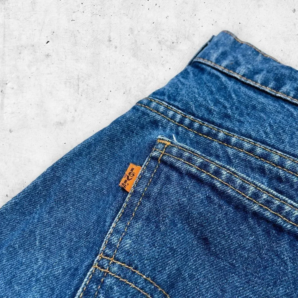 Vtg 80s 90s Levi's 517 Orange Tab Crop Jeans, Made in USA, Dark, Crisp, 34 x 25